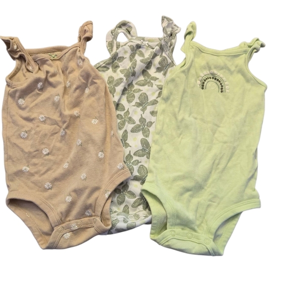 Carter's Bundle Of 3 Sleeveless One Pieces 18 Months Green And Tan - Picture 1 of 5